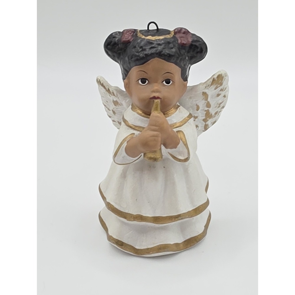 African American Little Angel Playing A Horn Girl Bell